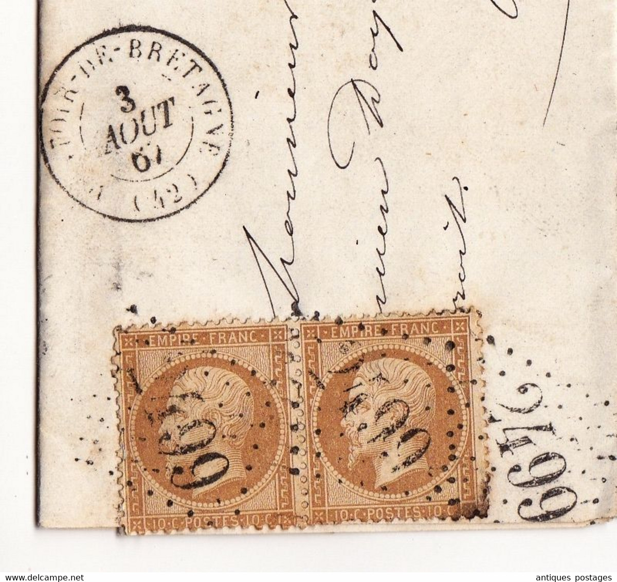 Lettre 1867 Montoir De Bretagne Reneaume Notaire Loire Atlantique Paire Napoléon III 10 Centimes TY # 21 Rennes - 1862 Napoleon III