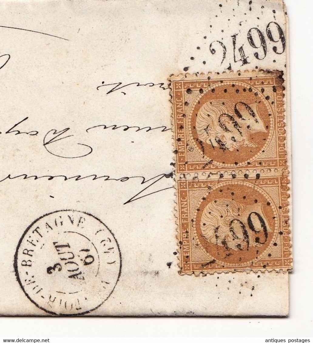 Lettre 1867 Montoir De Bretagne Reneaume Notaire Loire Atlantique Paire Napoléon III 10 Centimes TY # 21 Rennes - 1862 Napoleon III