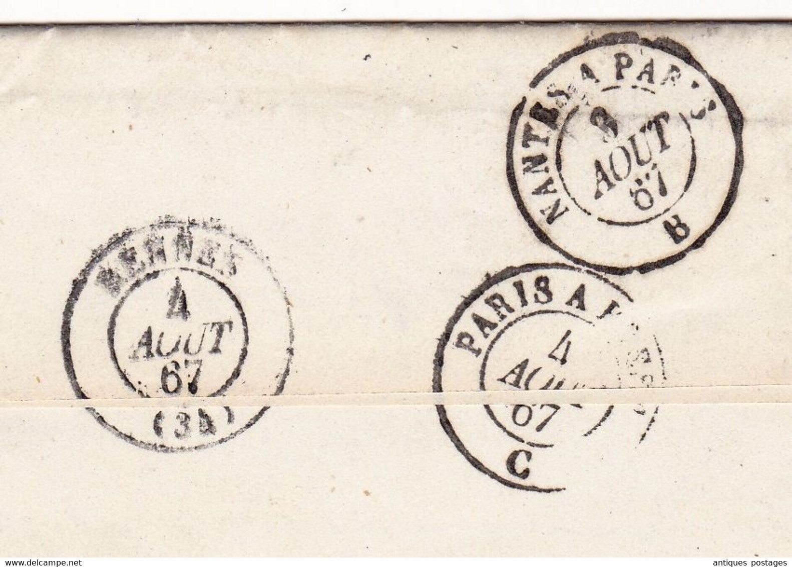 Lettre 1867 Montoir de Bretagne Reneaume Notaire Loire Atlantique Paire Napoléon III 10 Centimes TY # 21 Rennes