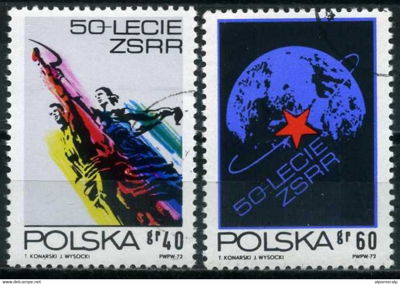 Poland 1972 Mi 2212-2213 50th Anniv. Of Soviet Union | Man And Woman; Globe With Red Star (Complete Set, Used) - Other & Unclassified