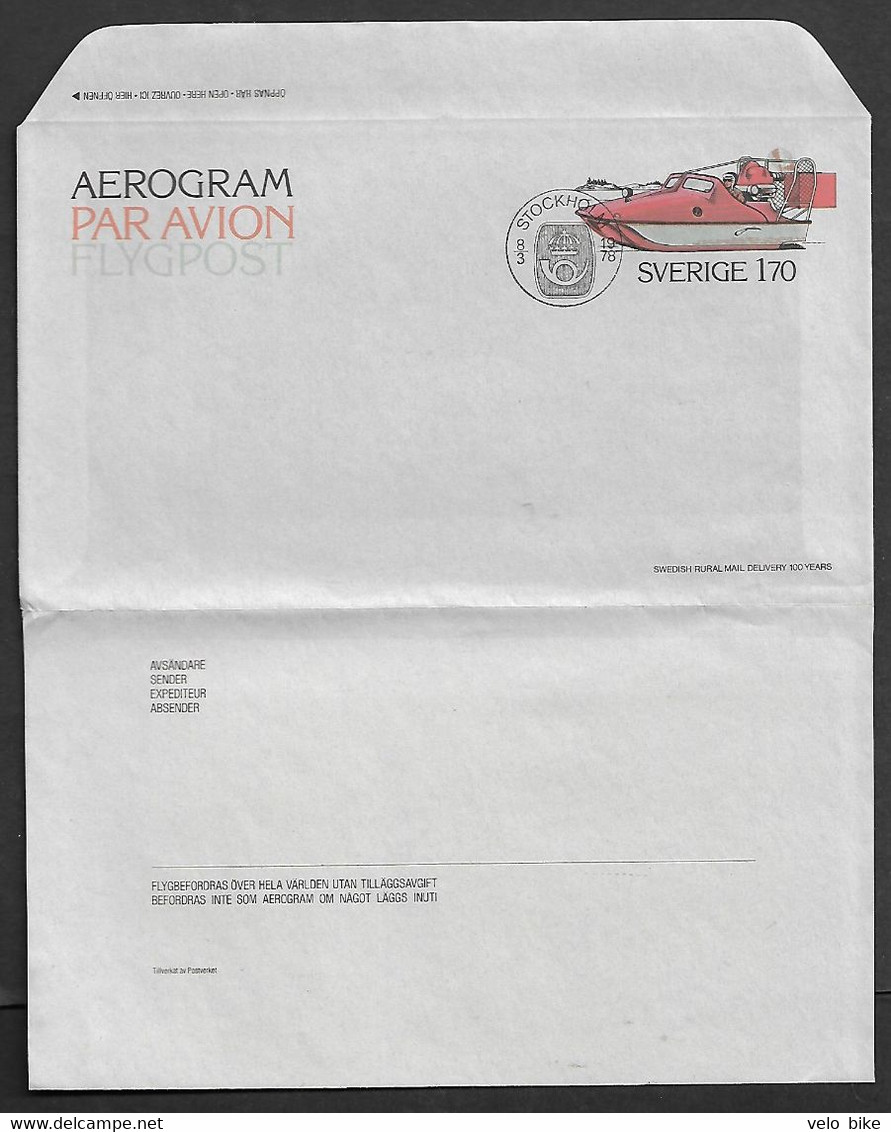 Sweden Aerogram 1978 Par Avion Hydrocopter Boat Fan Postal Stationery Postal Paid  Instrument Posthorn Postmark - Altri & Non Classificati