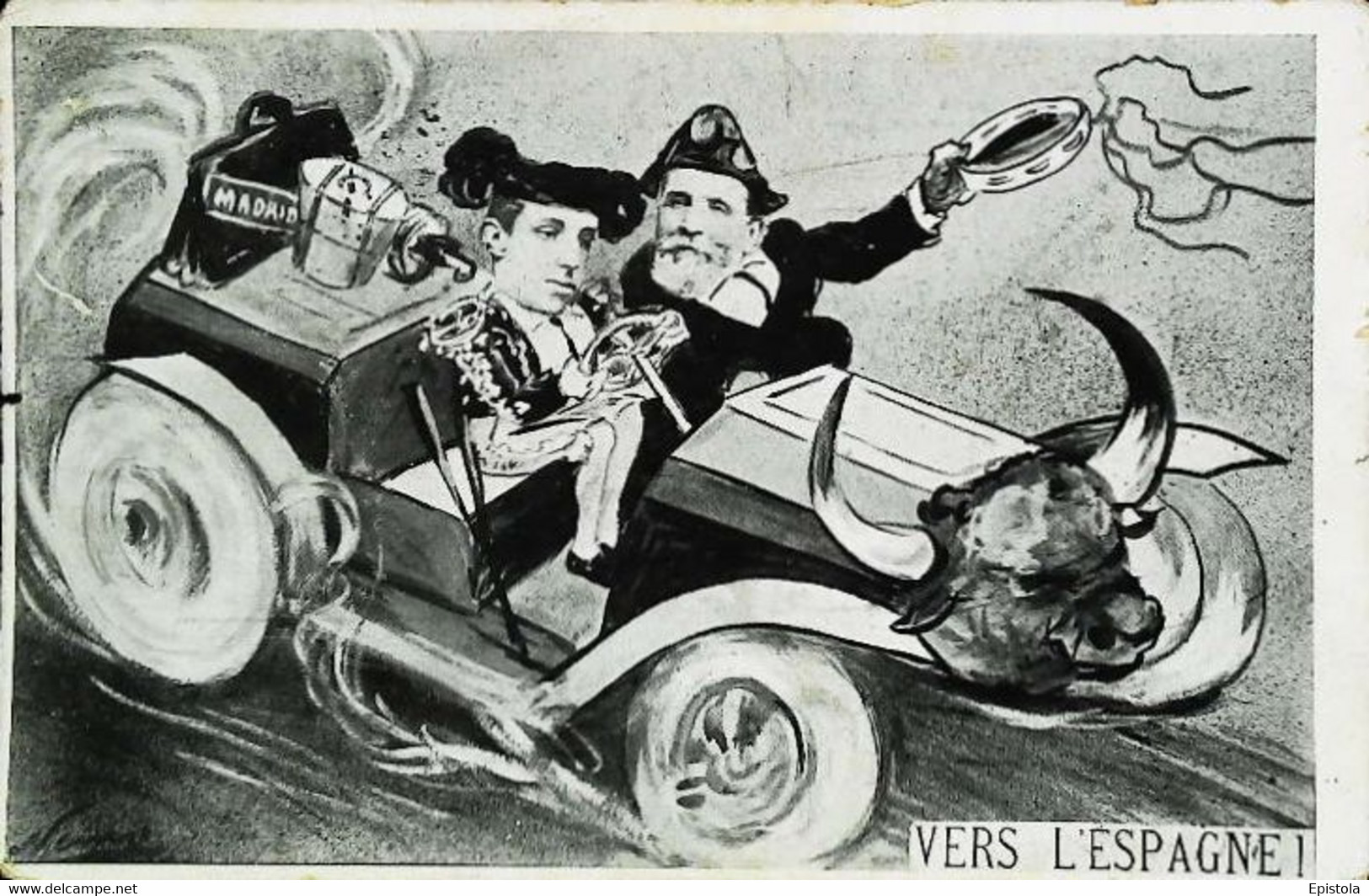 Ɏ  CORRIDA & TAUREAU -  Vers L'Espagne !!! Cpa Caricature Politique 1906 - Corrida