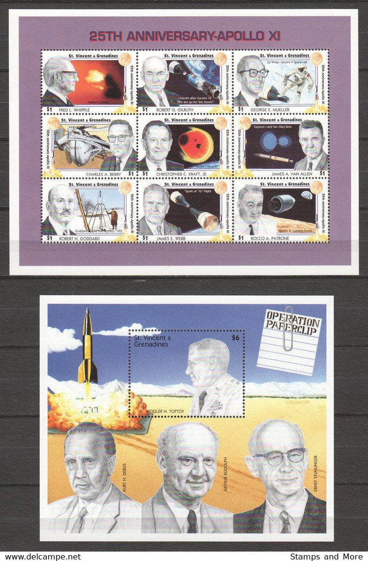 St Vincent Grenadines 1994 Kleinbogen Mi 2961-2969 + Block 323 MNH 25TH ANNIVERSARY APOLLO XI - Amérique Du Nord