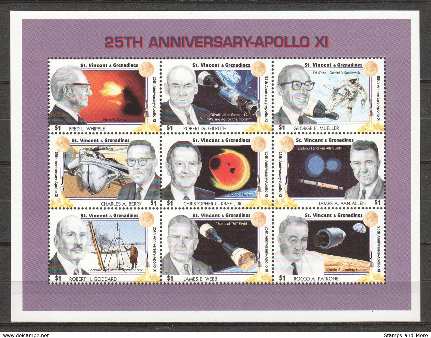 St Vincent Grenadines 1994 Kleinbogen Mi 2961-2969 + Block 323 MNH 25TH ANNIVERSARY APOLLO XI - Amérique Du Nord