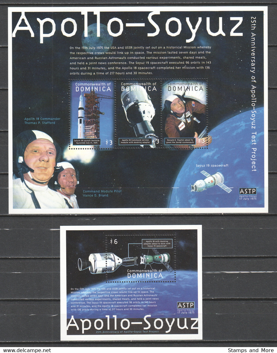 Dominica 2000 Kleinbogen Mi 2910-2912 + Block  407 MNH APOLLO SOYUZ - América Del Norte