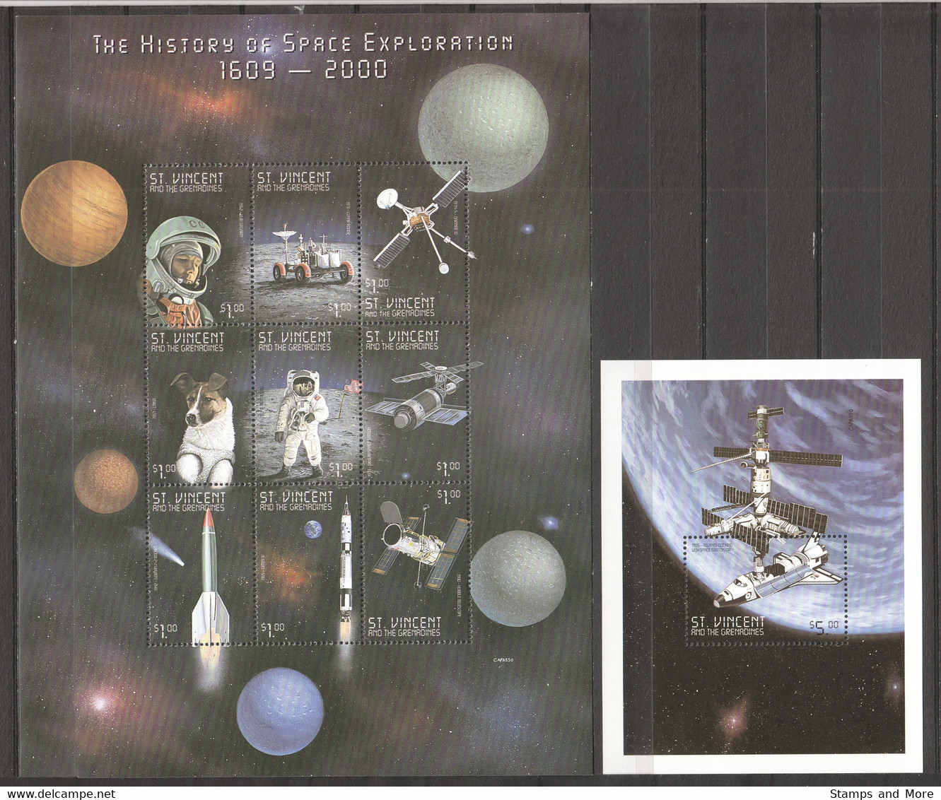 St Vincent Grenadines 1999 Kleinbogen Mi 4629-4637 + Block 486 MNH HISTORY OF SPACE EXPLORATION - América Del Norte