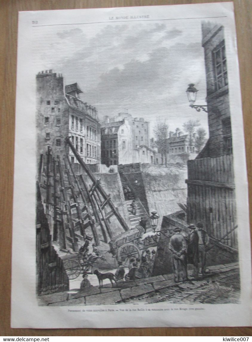 GRAVURE  1869 Paris  Percement   RUE ROLLIN     RUE MONGE - Arrondissement: 05