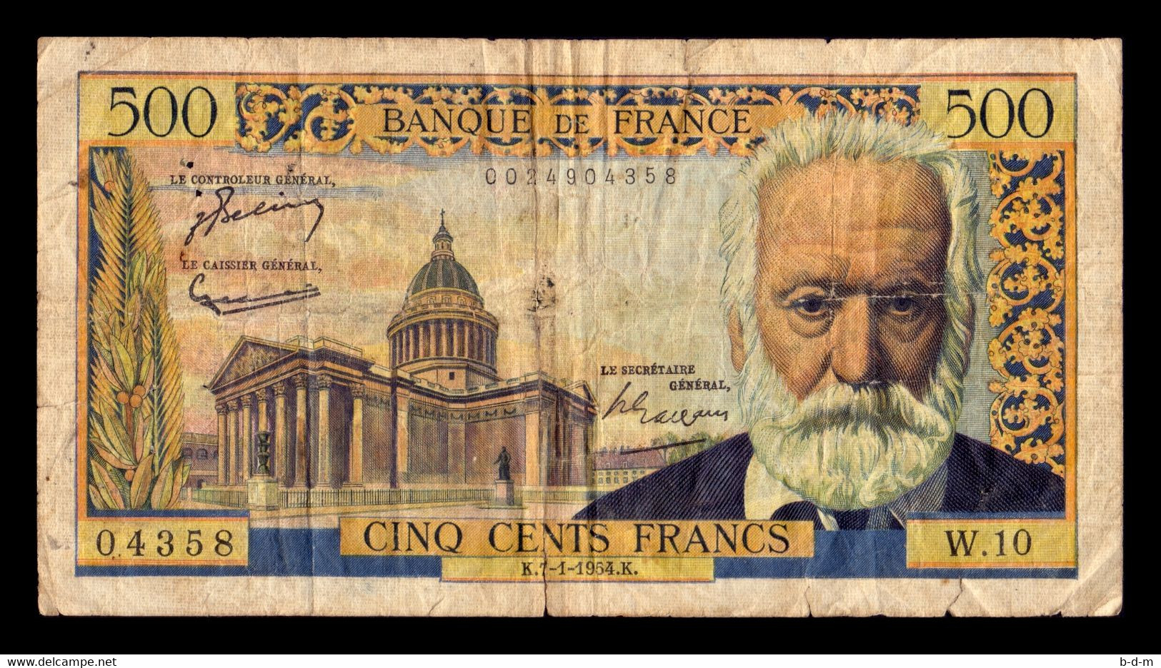 Francia France 500 Francs Victor Hugo 1954 Pick 133a BC- G - 500 F 1954-1958 ''Victor Hugo''