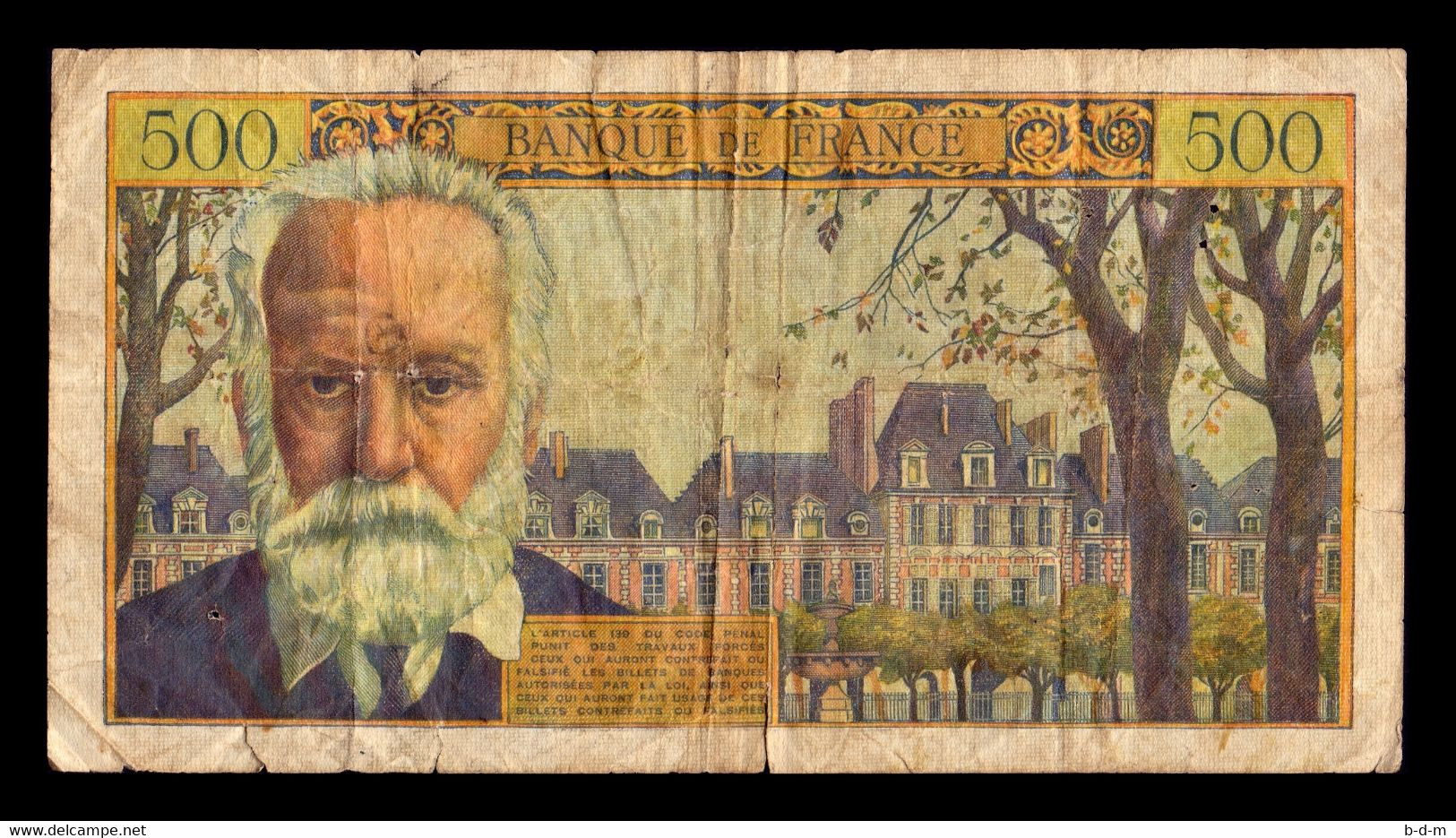 Francia France 500 Francs Victor Hugo 1954 Pick 133a BC- G - 500 F 1954-1958 ''Victor Hugo''