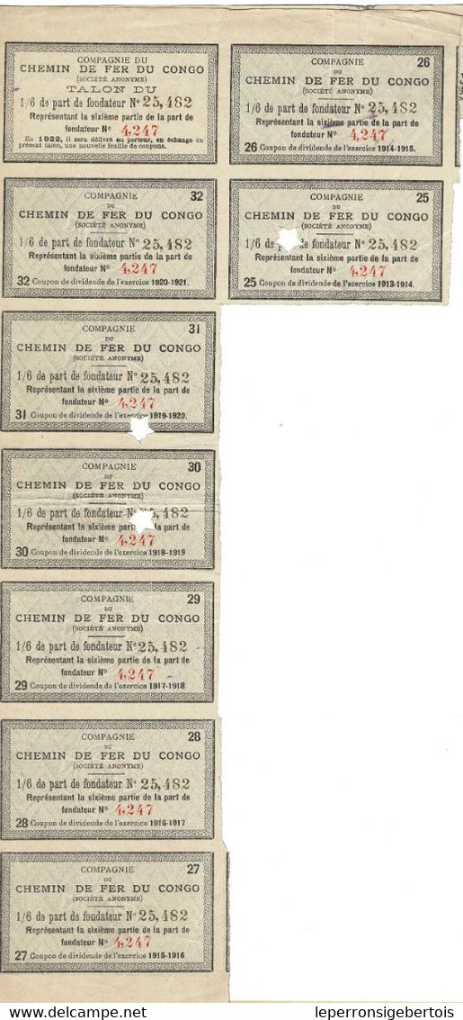 Titre Ancien - Compagnie Du Chemin De Fer Du Congo - Titre De 1896 - N°25482 - - Chemin De Fer & Tramway