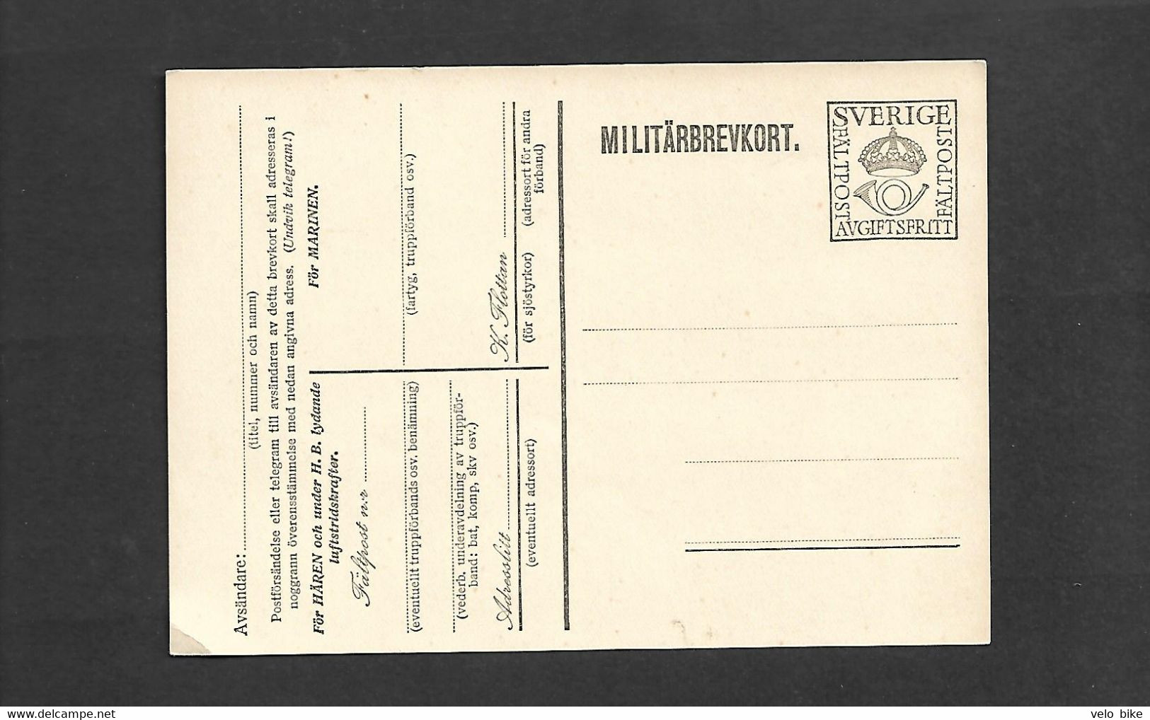 Sweden  Military Stationery Card  Fieldpost  Crown Posthorn - Military