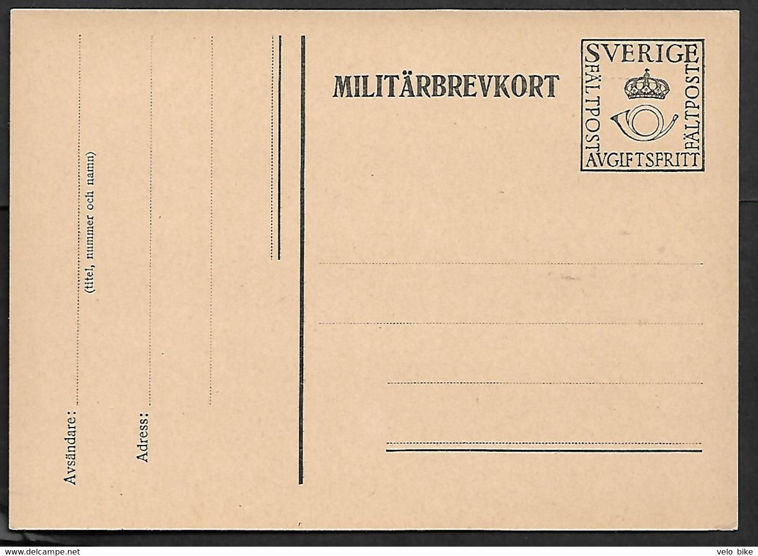 Sweden  Military Stationery Card  Fieldpost  Unused Crown Posthorn - Militärmarken