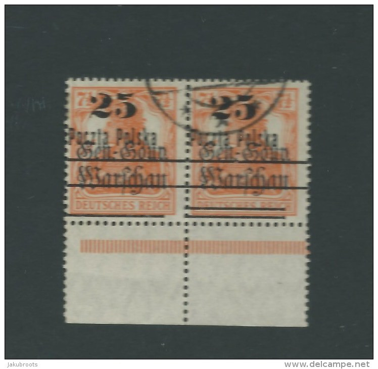 1918. PAIR OF GERMANIA  25 / 7½ F STAMPS  WITH LARGER MARGIN . ERROR  PRINT - Gebraucht