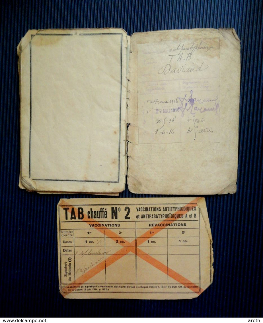 Livret militaire Léon Daviaud Classe 1907 + Fascicule de mobilisation + Attestation de vaccination 1916