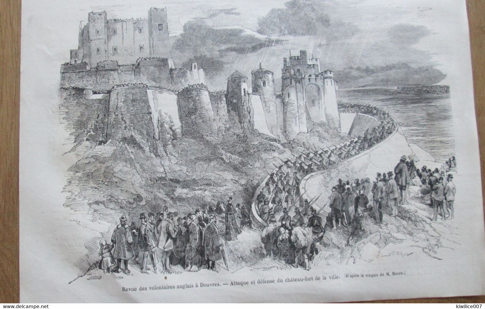 GRAVURE  1869  DOVER Douvres      Défilé Marquet Square     Attaque Et Défense Du Chateau  Fort Castle   Fight - Dover