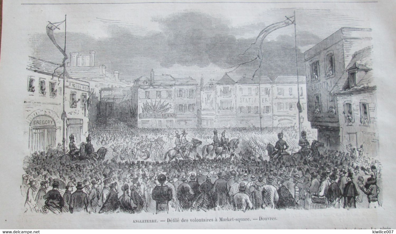 GRAVURE  1869  DOVER Douvres      Défilé Marquet Square     Attaque Et Défense Du Chateau  Fort Castle   Fight - Dover