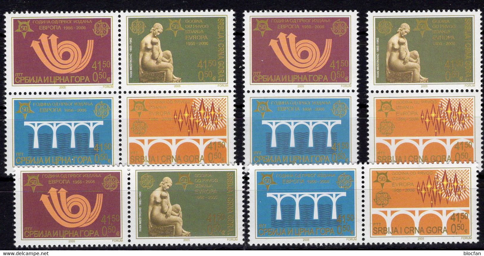 CEPT 2006 Serbia 4ZD+4-Block A ** 24€ Stamps On Stamp YU1508 1458 1558 2047 Bloc Hoja Bloque Ms Se-tenant Bf EUROPA - Collections, Lots & Séries