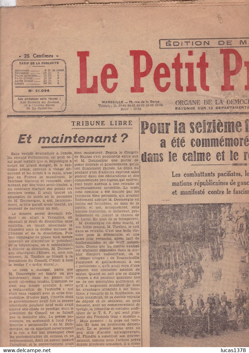 LE PETIT JOURNAL 12 NOVEMBRE 1934 - Le Petit Journal