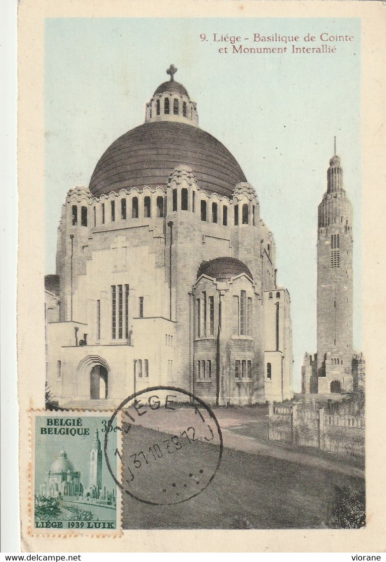 Carte Maximum -  Liège - Basilique De Cointe Et Monument Interallié - 1 Jour Emission - 1934-1951