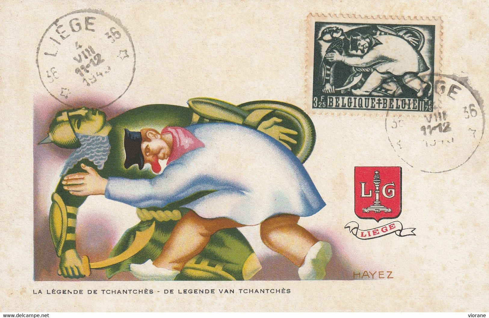 Carte Maximum -  La Légende De Tchantches - Liège - 1934-1951