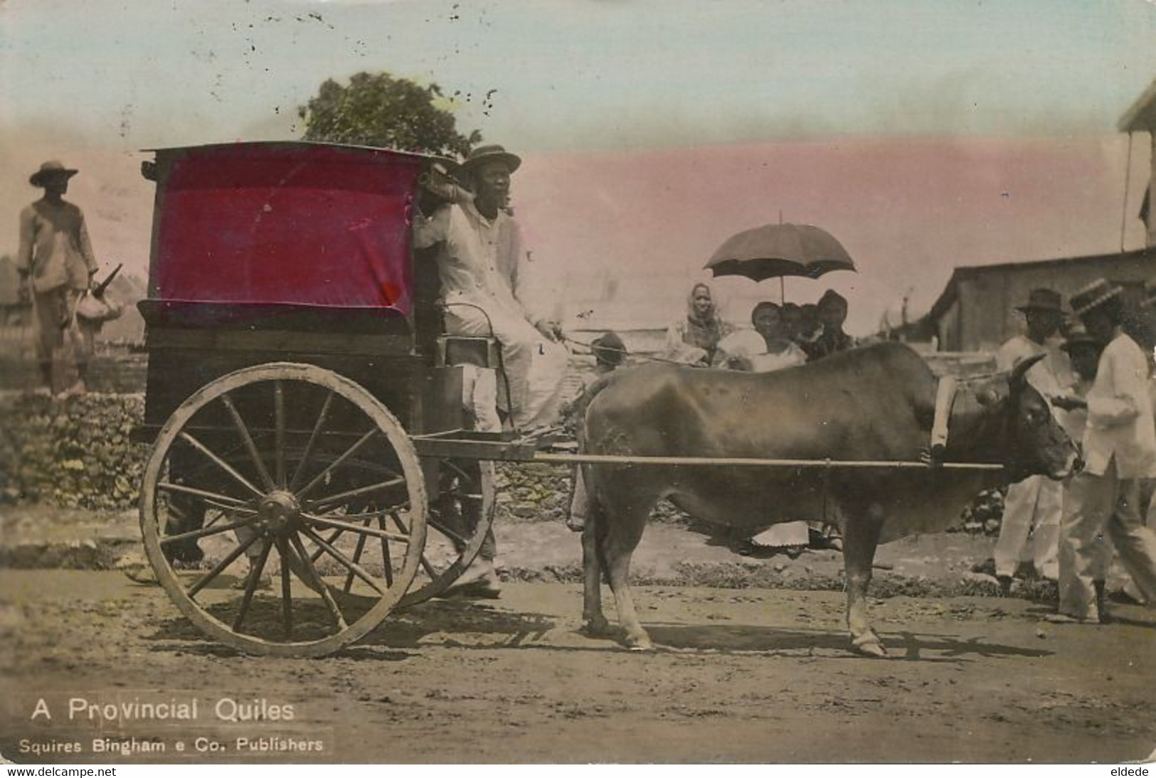 Real Photo Hand Colored  Transportation A Provincial Quiles Ox Cart . Sent From Jolo Moro To Watertown  Connecticut - Philippines