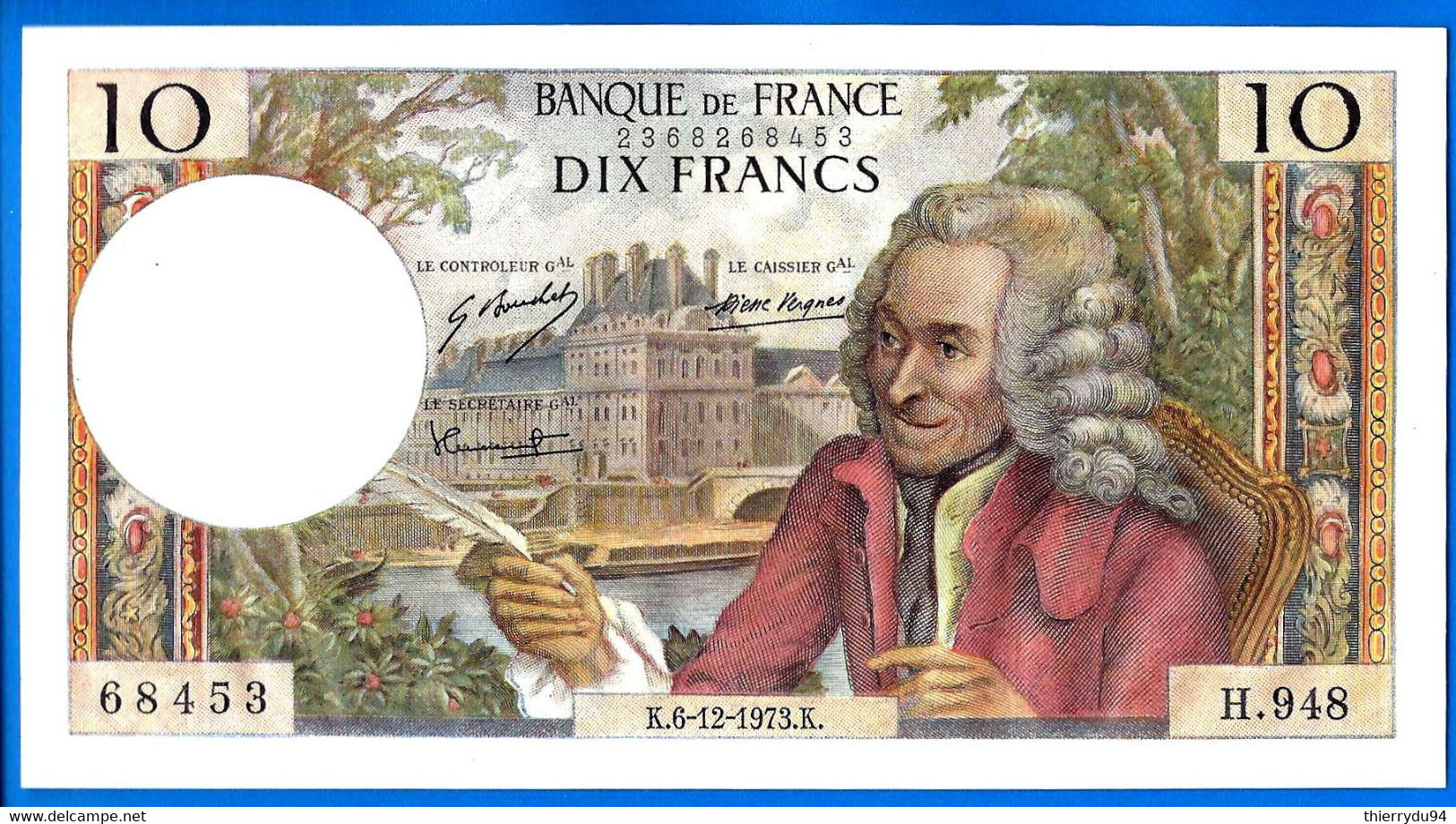 France 10 Francs 1973 Serie H 948 Du 6 12 1973 Que Prix + Port Voltaire Paypal Bitcoin OK - 10 F 1963-1973 ''Voltaire''