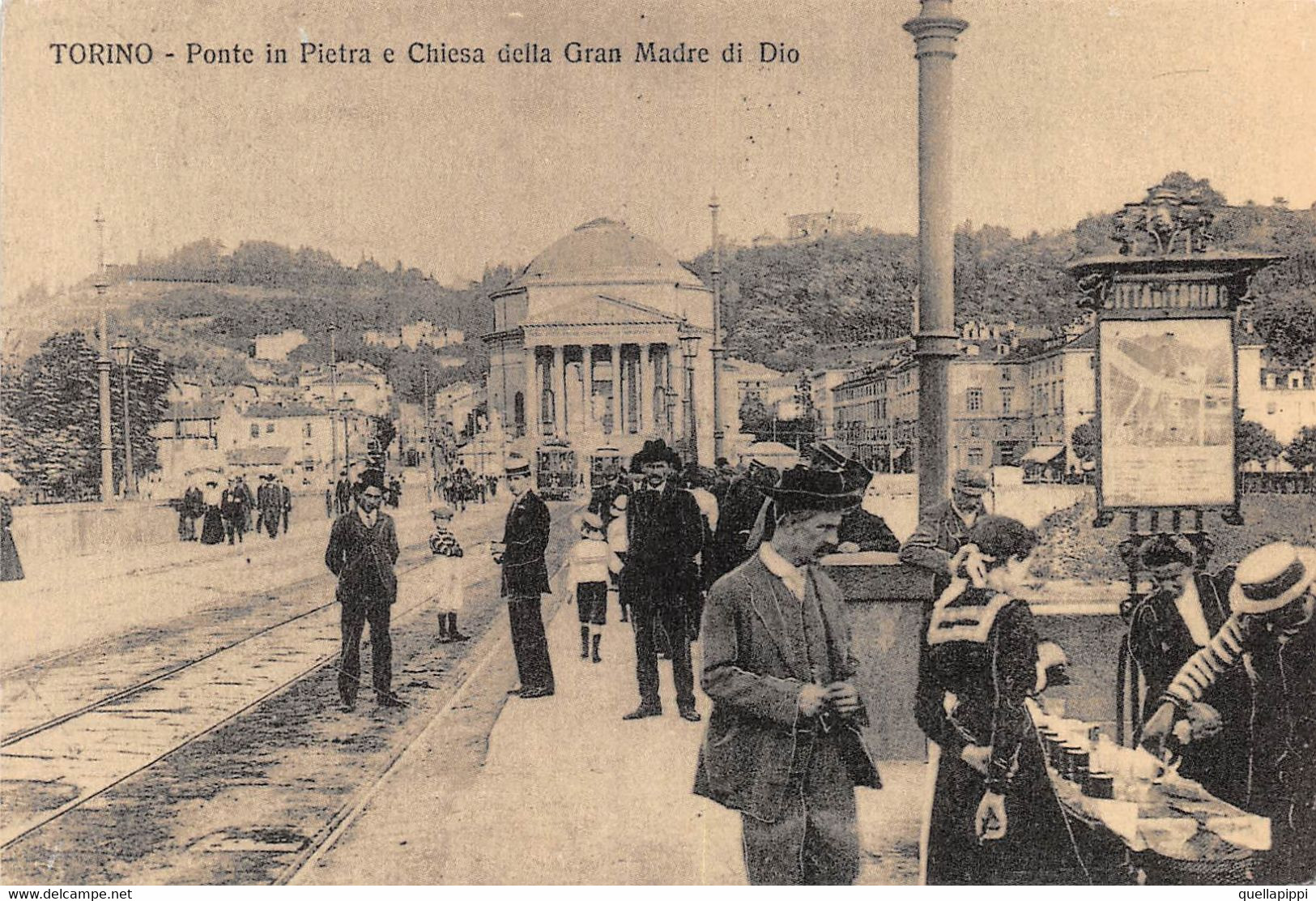 011360 "TORINO-PONTE IN PIETRA E CHIESA GRAN MADRE DI DIO" ANIMATA, TRAMWAY. PROVA DI STAMPA '70. CART NON SPED - Pontes