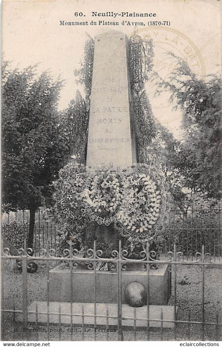 Thème: Monuments Aux Morts  Ou Lanterne Des Morts Ou Combattants 1870  :   Neuilly-Plaisance  93       Voir Scan) - Monumenten