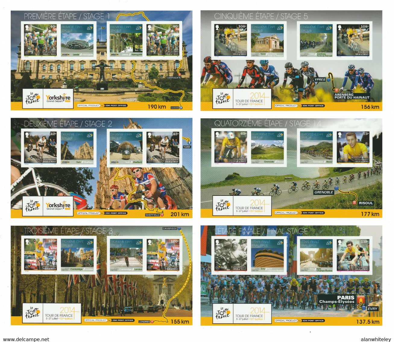 ISLE OF MAN 2014 101st Tour De France/Le Grand Départ: Set Of 6 Postcards MINT/UNUSED - Isla De Man