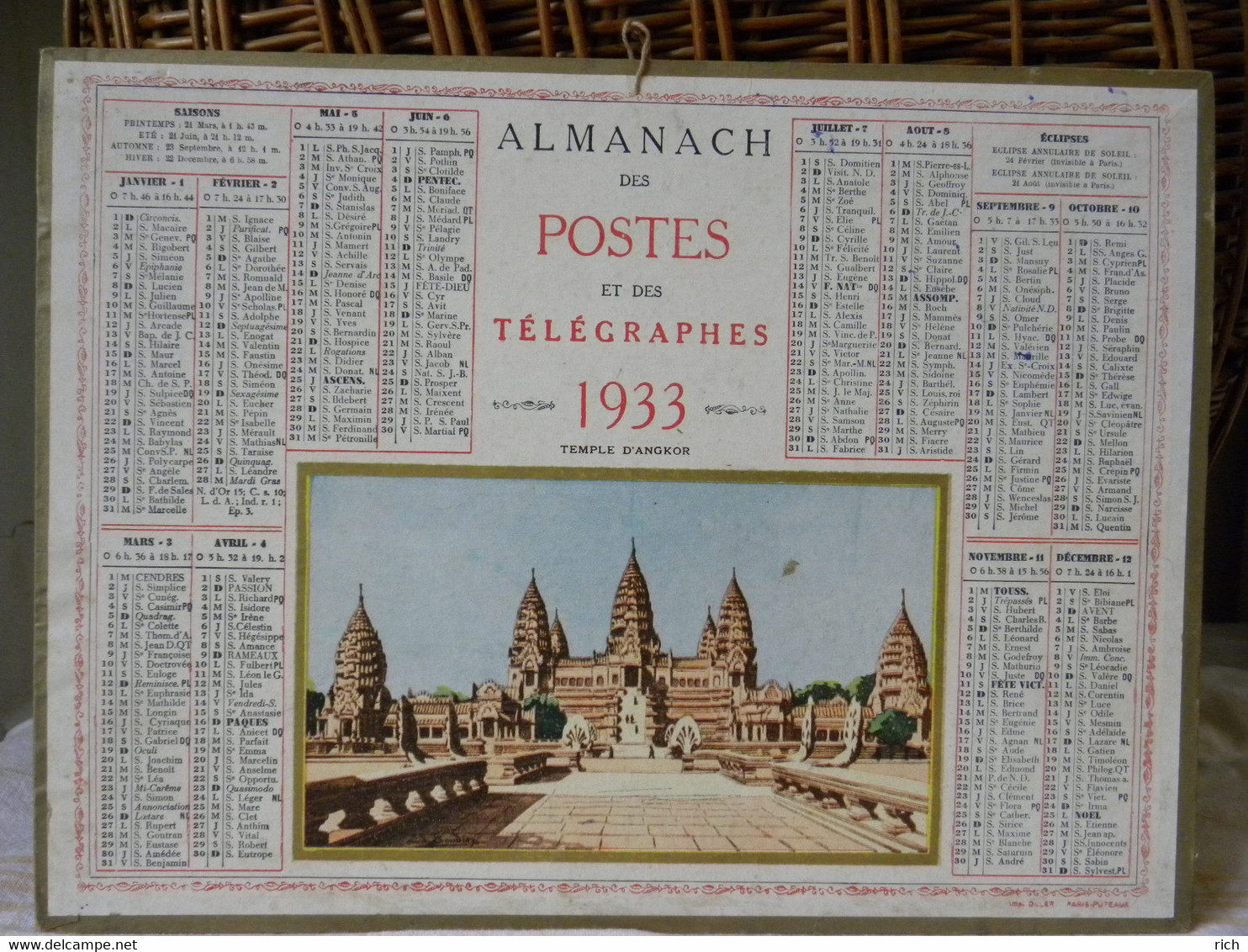 Almanach Calendrier Des Postes Et Des Télégraphes 1933 - Grand Format : 1921-40