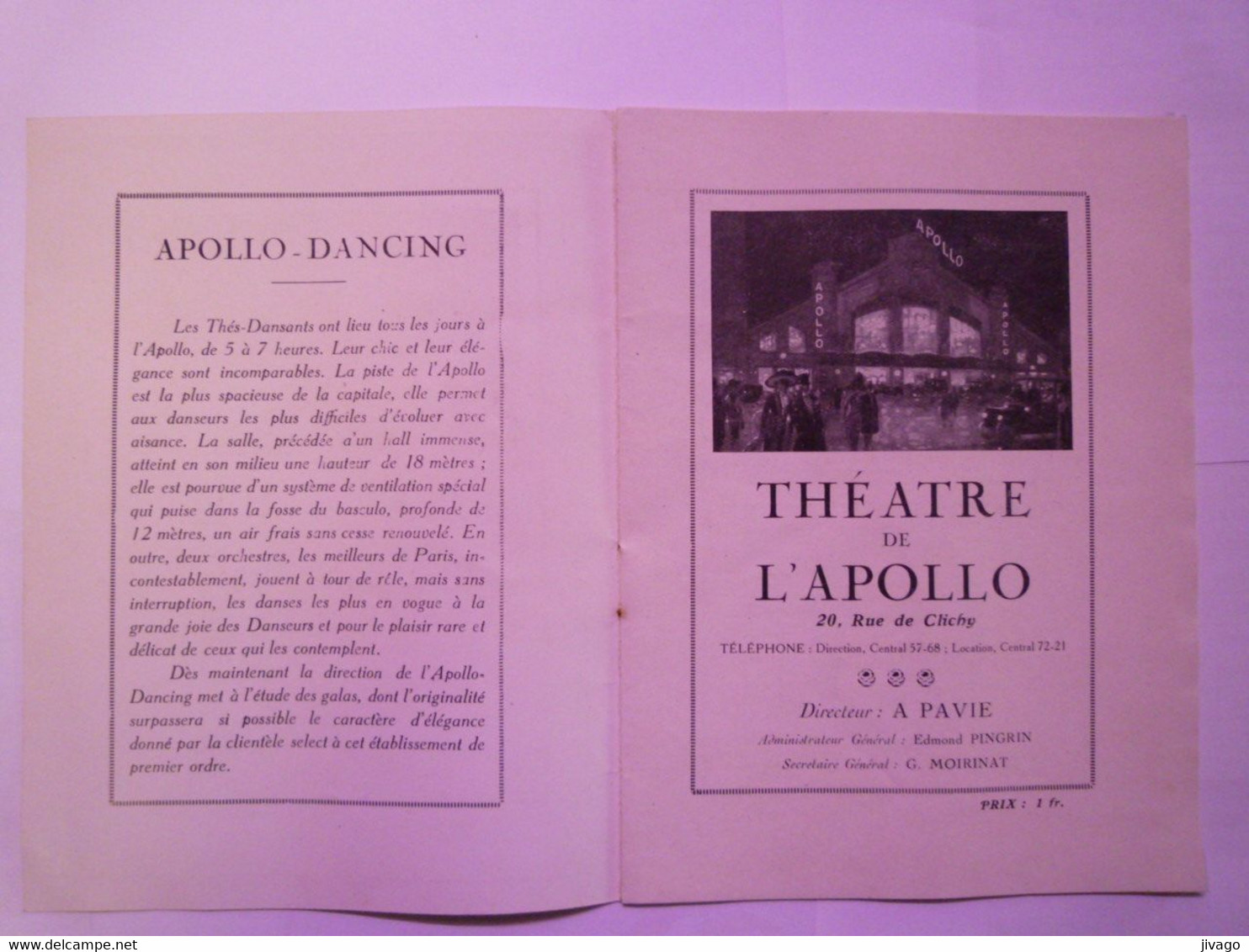 2020 - 8080  THEÂTRE De L'APOLLO  :  Très Joli Programme Vers 1922   XXX - Programmes