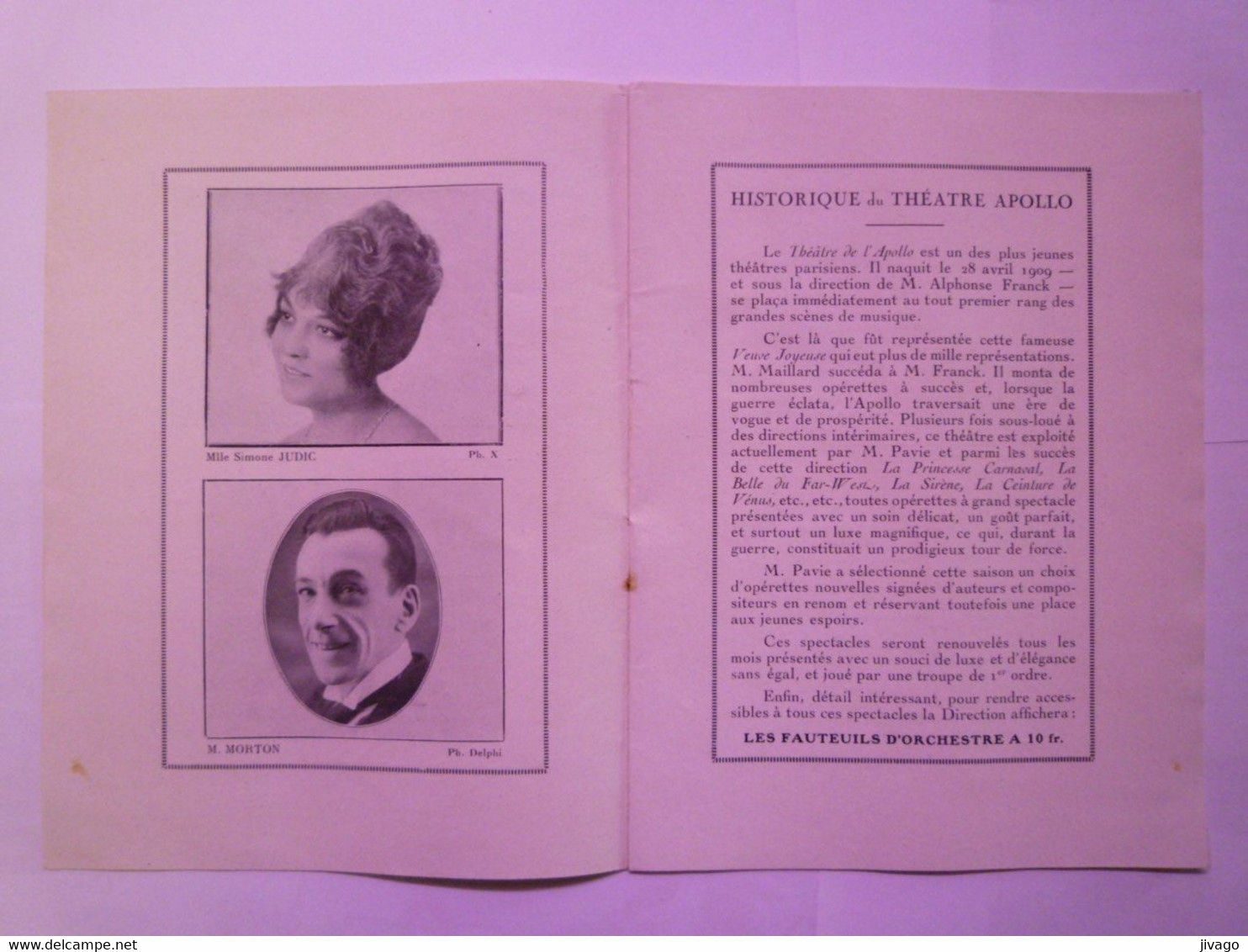 2020 - 8080  THEÂTRE De L'APOLLO  :  Très Joli Programme Vers 1922   XXX - Programmes