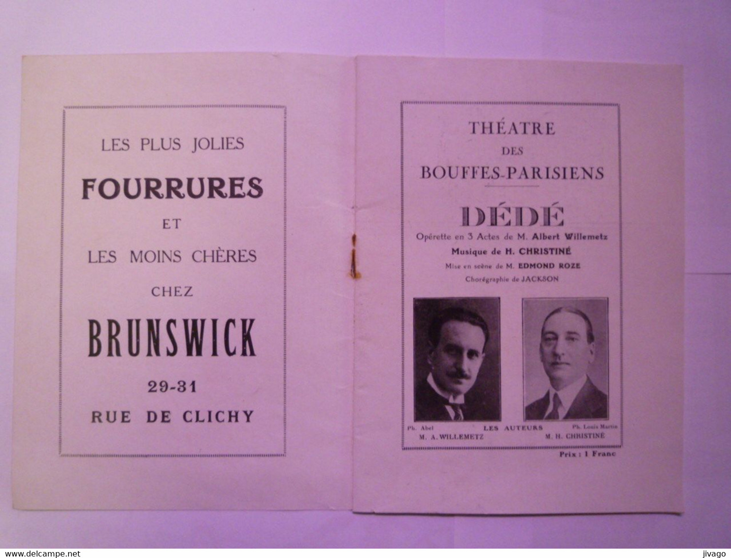 2020 - 8081  THEÂTRE Des BOUFFES-PARISIENS  :  Très Joli Programme Vers 1922   XXX - Programmes
