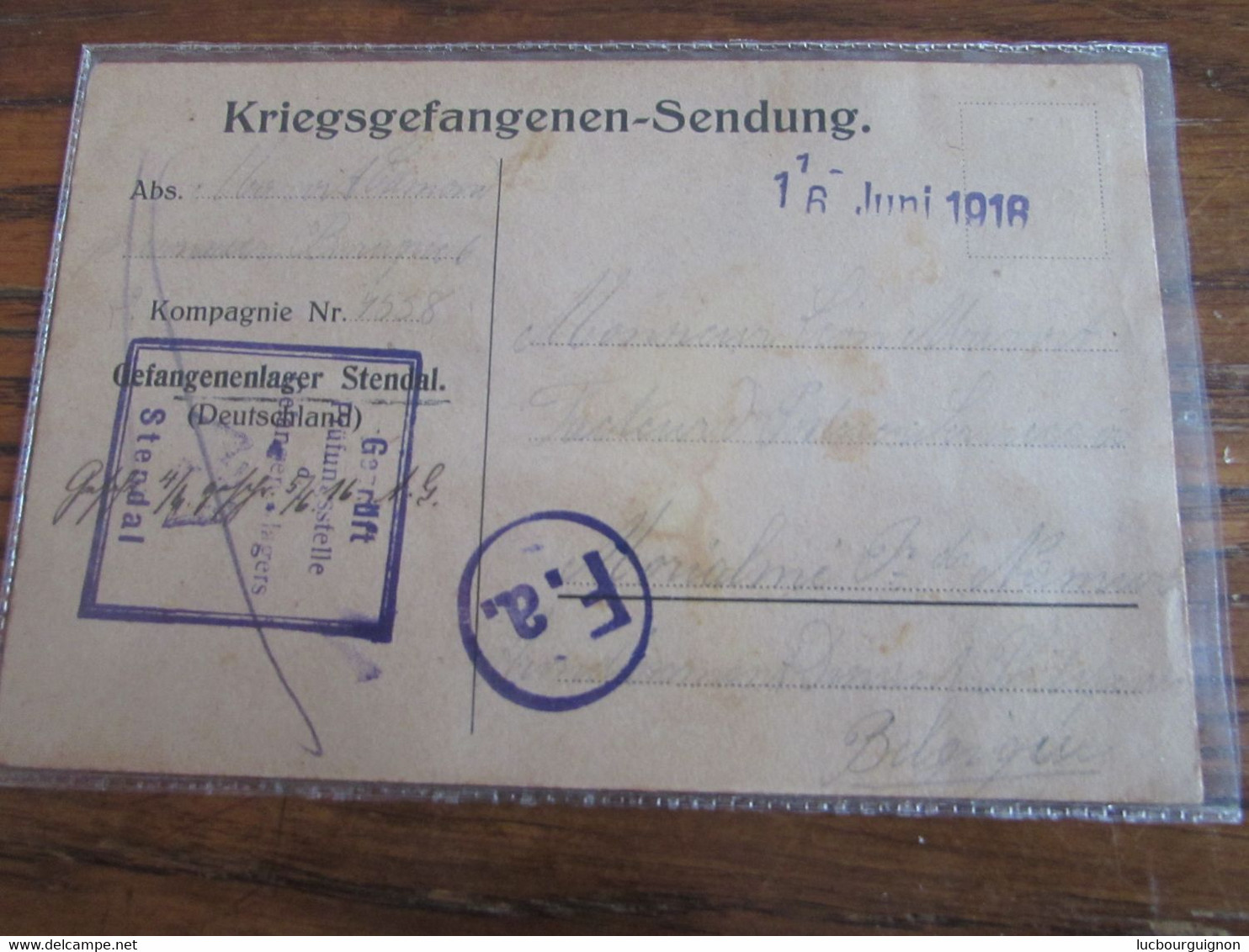 Envoi D'un Prisonnier De Guerre Le 16 Juin 1918. Censure Du Camp De STENDAL (Allemagne) - Krijgsgevangenen