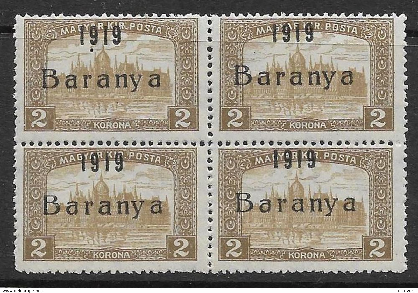 Hungary Baranya 1919 MNH Parliament 2Kr Block Of Four Two Types Variety - Carné