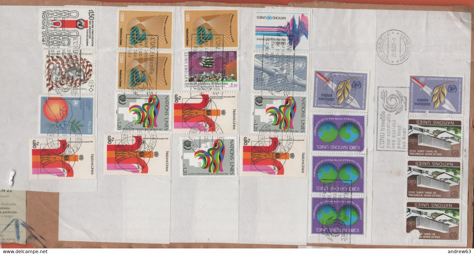 ONU - NAZIONI UNITE - UNITED NATIONS - NATIONS UNIES - 2002 - 24 Stamps - Big Fragment - Viaggiata Da Geneve - Storia Postale
