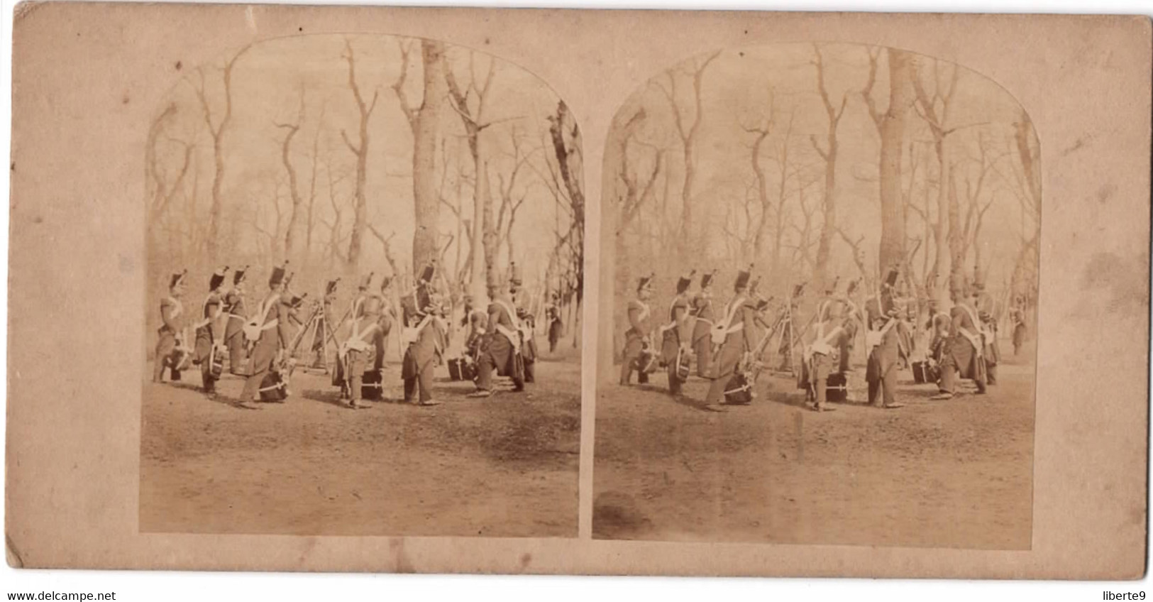 Militaire 1877 Seconde Empire  La Sentinelle Signale L Ennemi  Photo Stereo - Antiche (ante 1900)