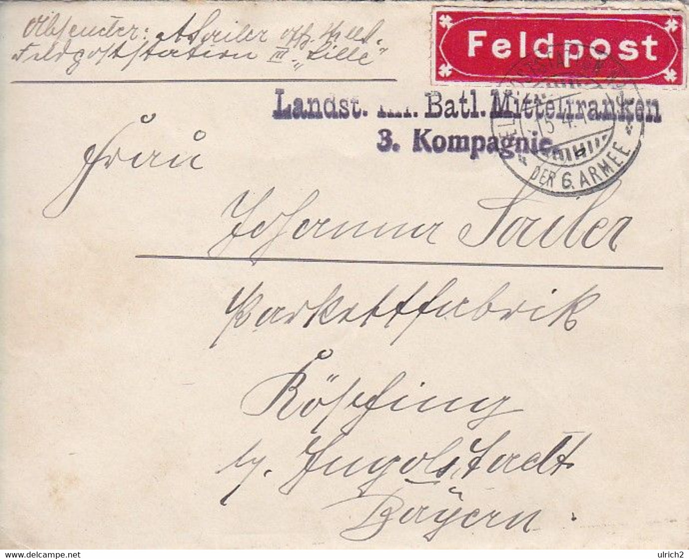 Feldpostbrief Mit Inhalt - Landst. Inf. Batl. Mittelfranken Nach Kösching - 1915  (52295) - Lettres & Documents