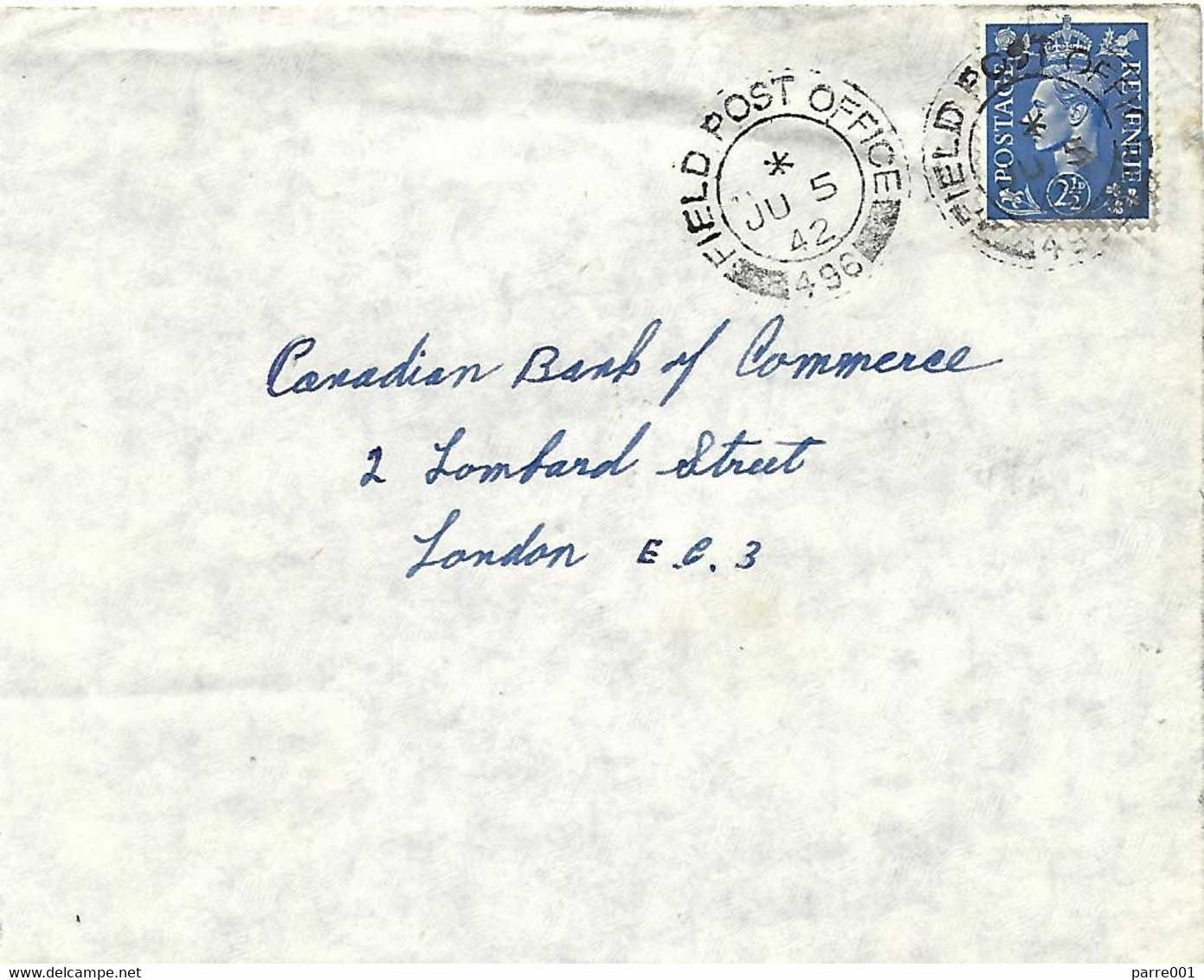 UK 1942 FPO 496 Canada Reinforcement Units Cove No. 3 Repatriation Depot Forces Military Cover - Lettres & Documents