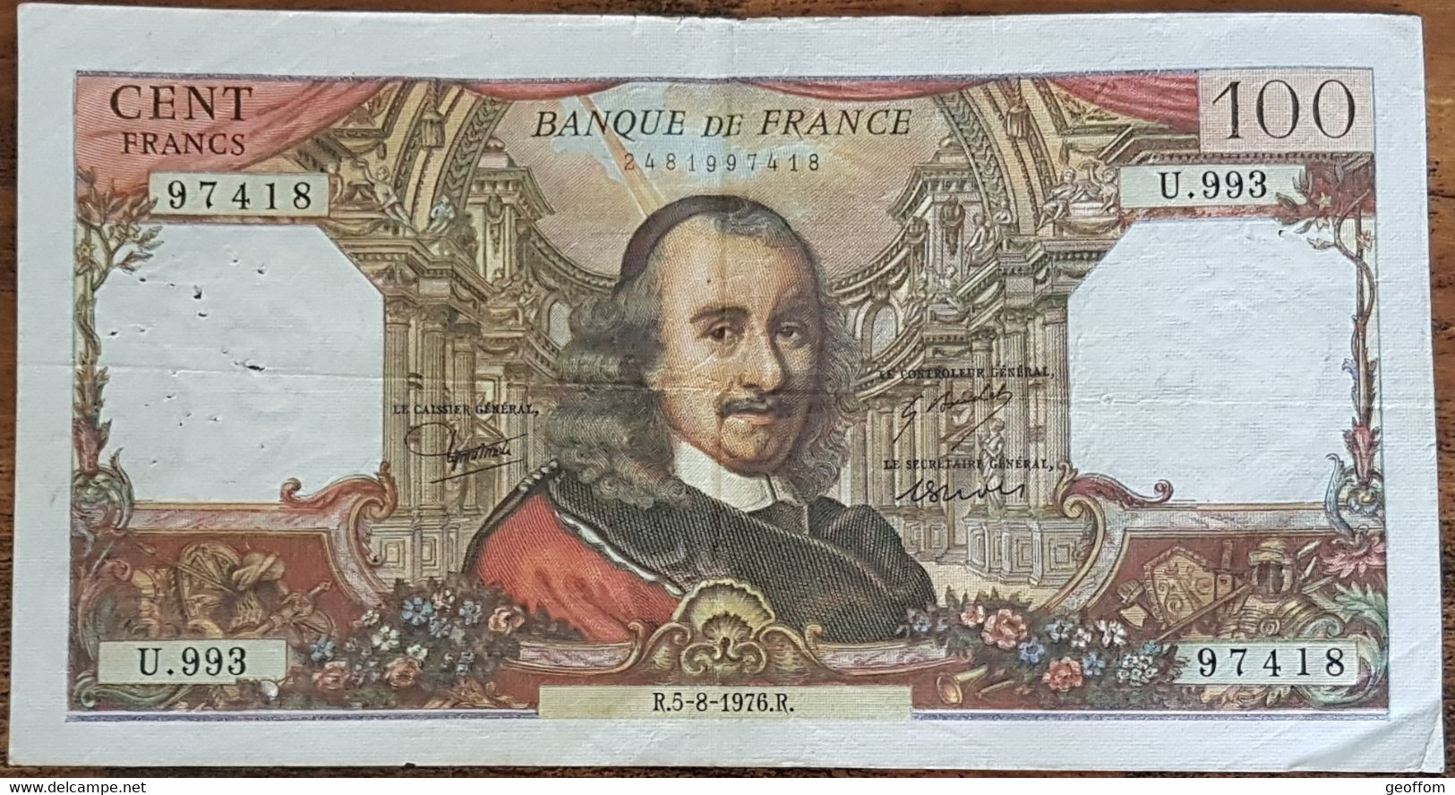 Billet De 100 Francs CORNEILLE 5 - 8 - 1976 FRANCE  U.993 - 100 F 1964-1979 ''Corneille''