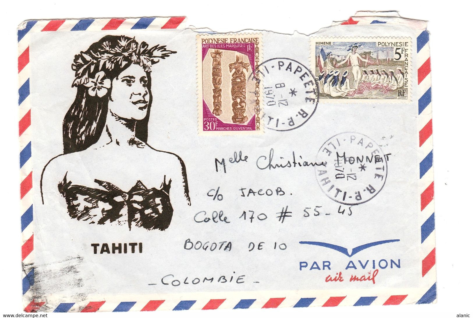 Polynésie Française > 1970-1979 > Lettre N°47+ N° 57DEPART PAPEETE 1970  DESTINATION BOGOTA -COLOMBIE - Lettres & Documents