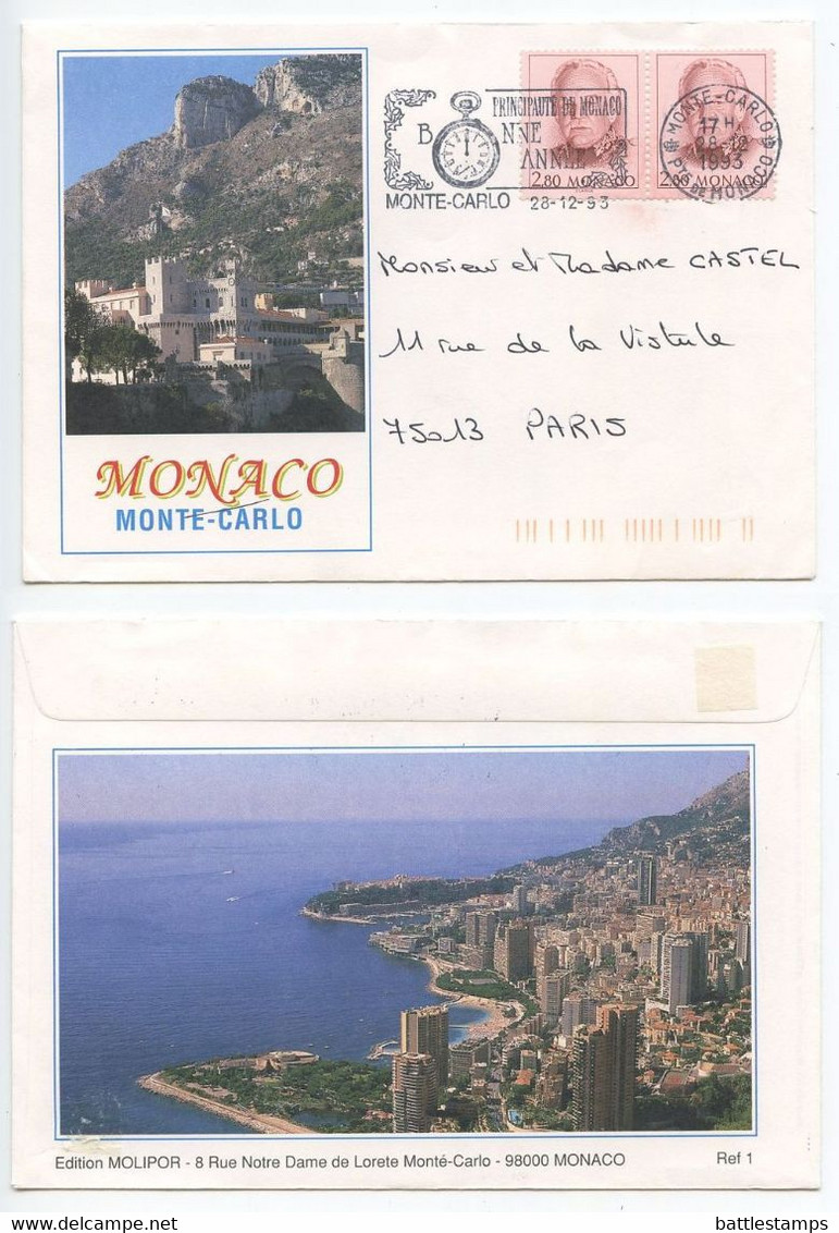 Monaco 1993 Tourist Cover Monte-Carlo To Paris France, Scott 1792 Prince Rainier III - Covers & Documents