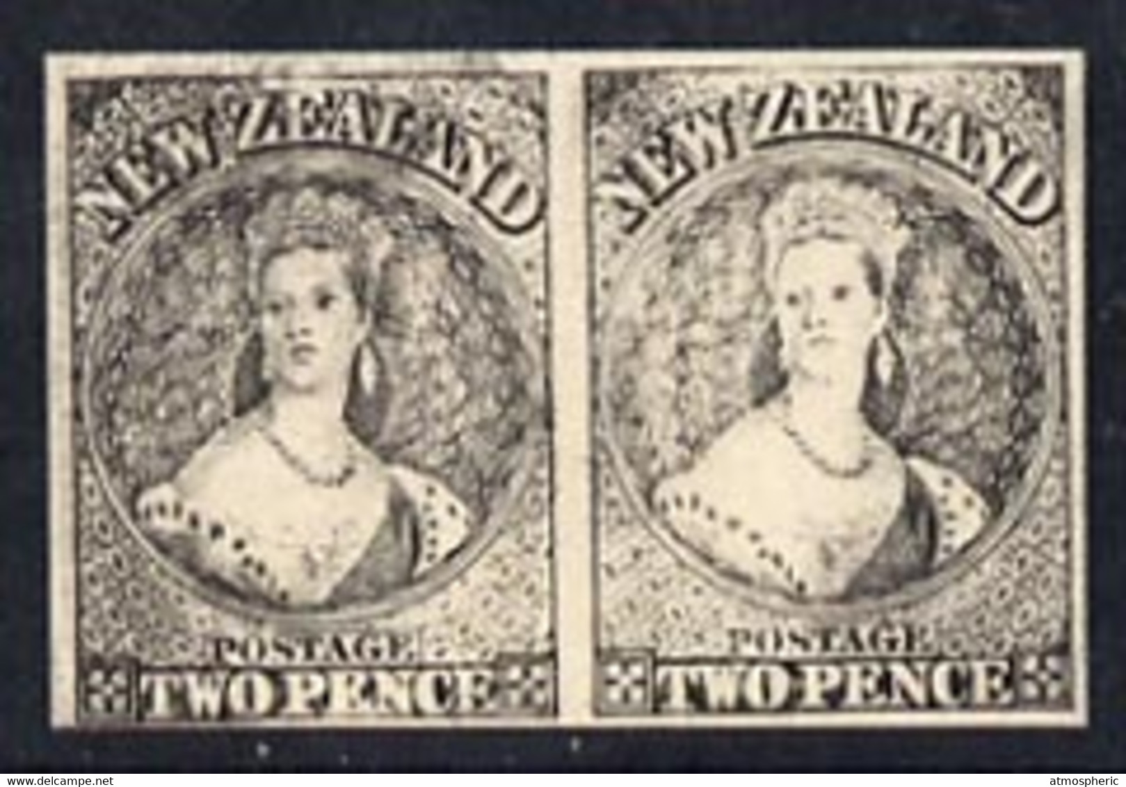 New Zealand 1855 Chalon Head 2d Hausberg's Imperf Proof Pair In Black On White Card, Very Fine - ...-1855 Prefilatelia