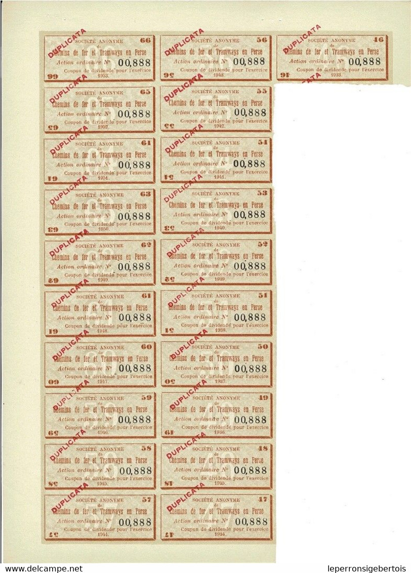 Titre Ancien - Société Anonyme De Chemins De Fer Et Tramways En Perse - Titre De 1887/1930 - - Ferrovie & Tranvie