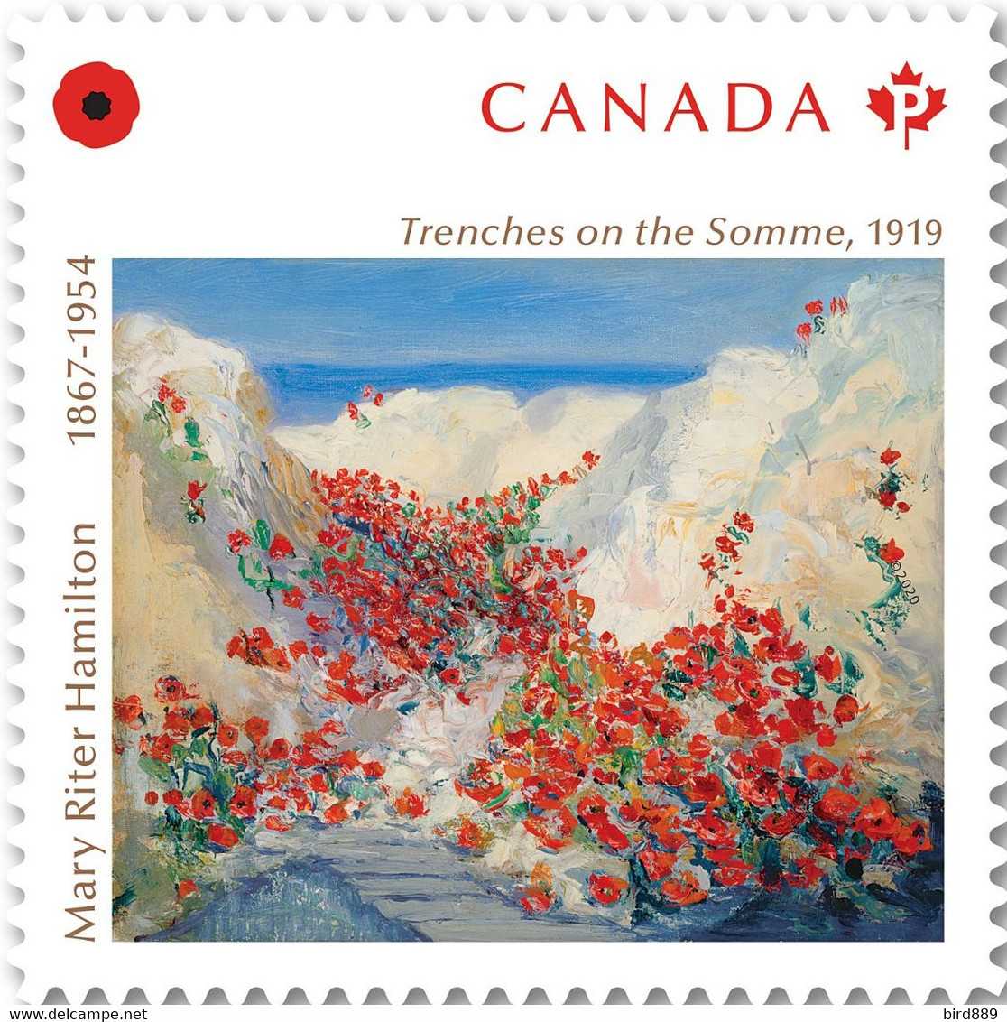 2020 Canada Mary Riter Painting Poppies Trenches On The Somme Single Stamp From Booklet MNH - Sellos (solo)