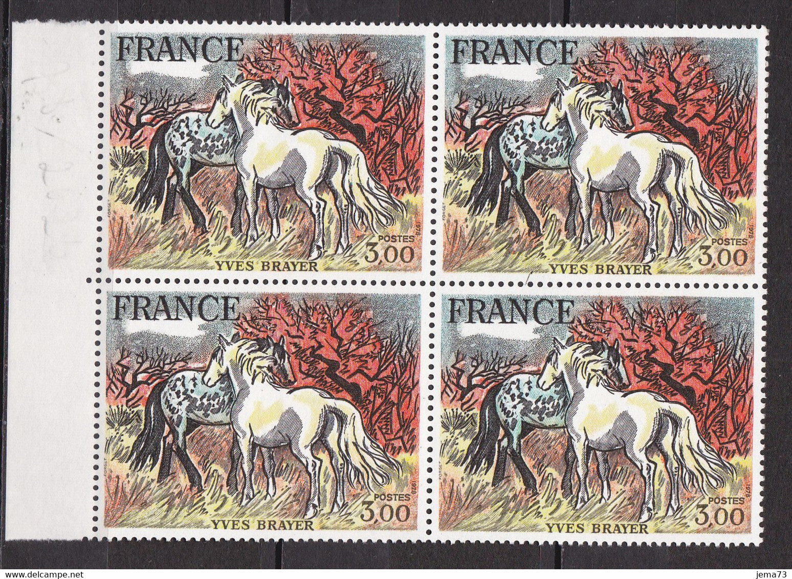 N° 2026 Oeuvre D'Art Chevaux De Camargue De Brayer; Bloc De 4 Timbres Neuf Impeccable - Nuevos