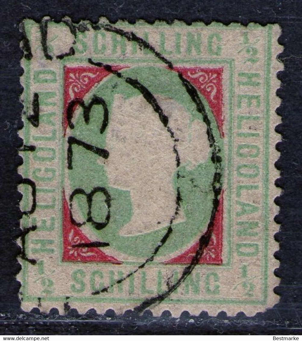 Heligoland AU 12 1873 Auf 1/2 Shilling Bläulichgrün/dunkelkarmin - Helgoland Nr. 6 Yg - Geprüft - Heligoland