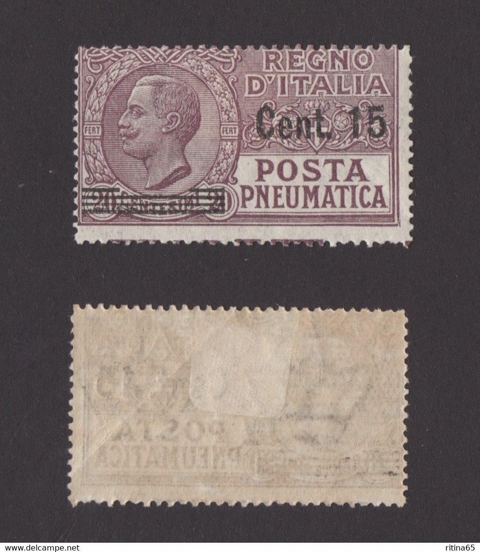 REGNO ! VARIETA’ 1924 PNEUMATICA SOVRASTAMPATI DENTELLATURA SPOSTATA BASSO ! PN4 - Pneumatic Mail