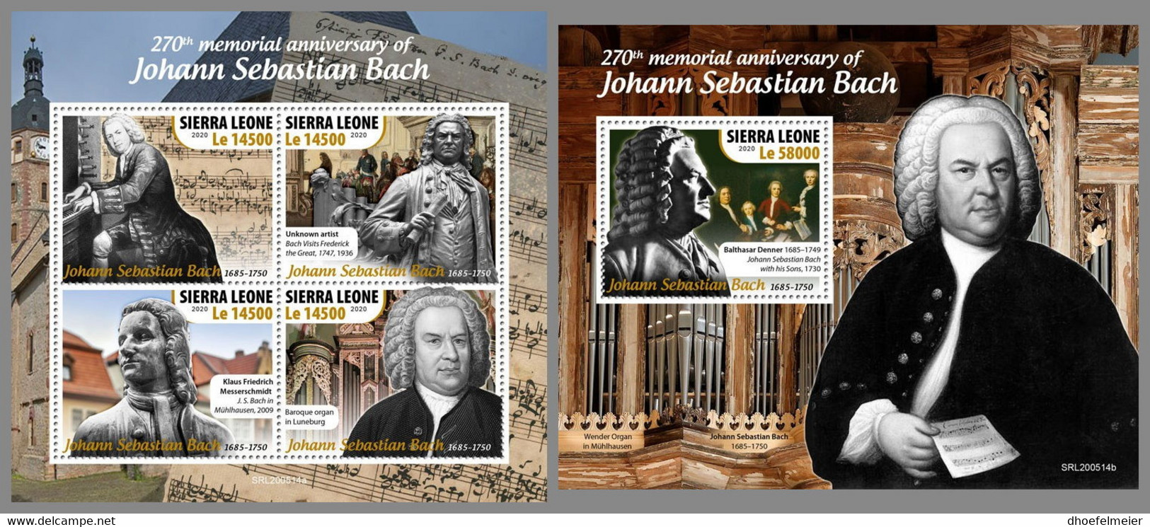 SIERRA LEONE 2020 MNH Johann Sebastian Bach Composer Komponist Compositeur M/S+S/S - OFFICIAL ISSUE - DHQ2042 - Music