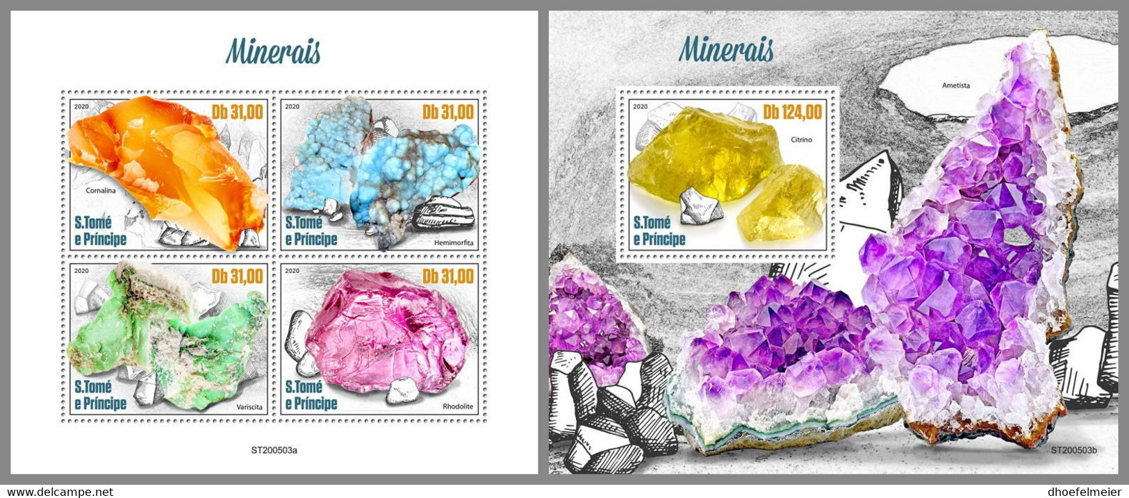 SAO TOME 2020 MNH Minerals Mineralien Mineraux M/S+S/S - OFFICIAL ISSUE - DHQ2042 - Minerales